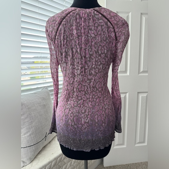 LUCKY BRAND NWOT WOMEN’S SEMI-SHEER LONG SLEEVE BLOUSE IN OMBRÉ SIZE MEDIUM - Picture 5 of 7